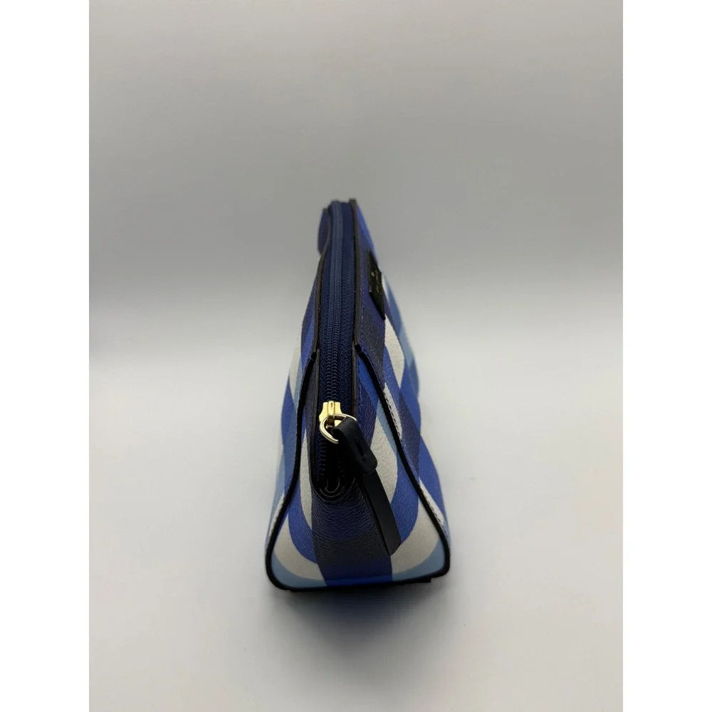 Kate Spade New‎ York Blue Gingham Check Saffiano Cosmetic Makeup Bag Pouch Zip